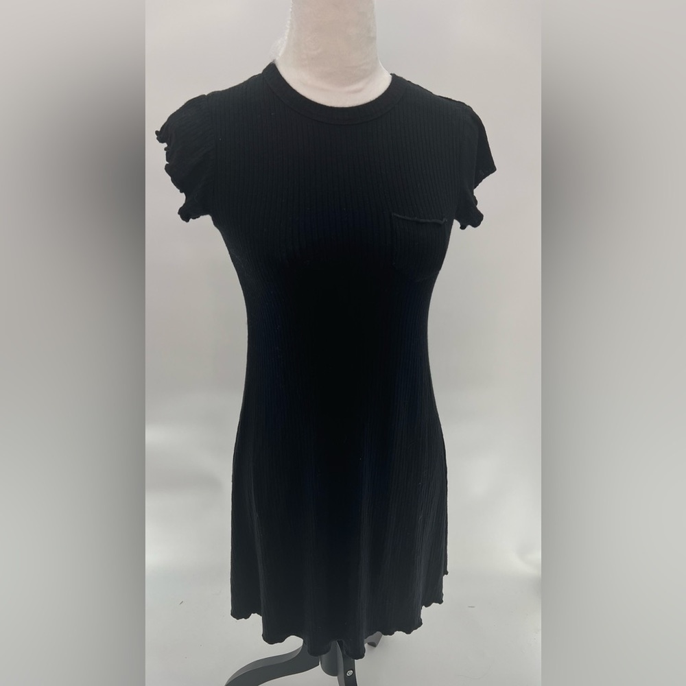 Urban Outfitters BDG Black Ribbed Knit Skater Dress with Ruffled Sleeves Size S